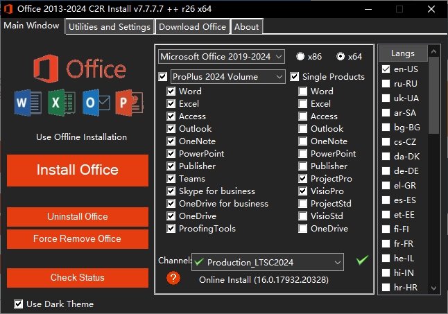 Office 2013-2024 C2R Install(Office安装程序) v7.7.7.7 r26 绿色版