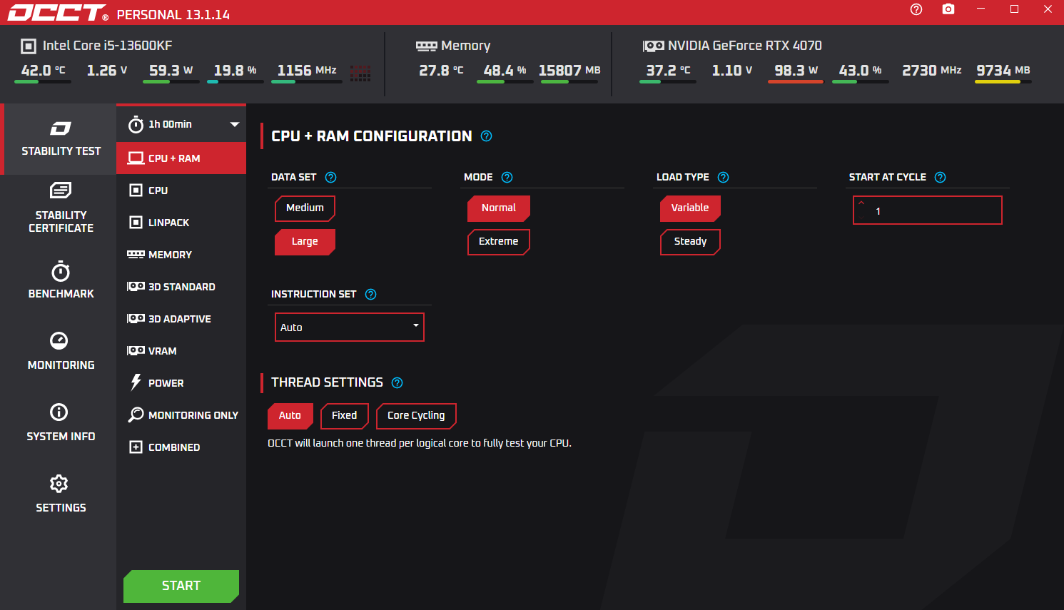 OCCT电脑硬件测试(烤鸡测试软件) v14.0.11.99 便携版  第1张